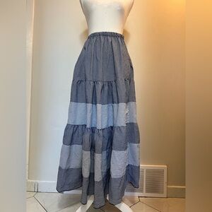 Algo Bonito Blue Gingham Patchwork Maxi Skirt | Made in Italy Cotton Boho